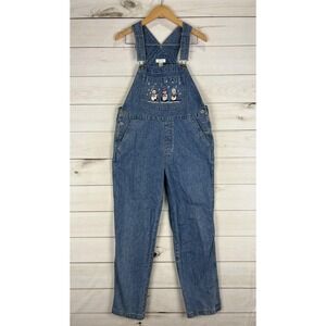 Vintage Christopher & Banks Overalls Womens Small Denim Embroidered Snowman 00s